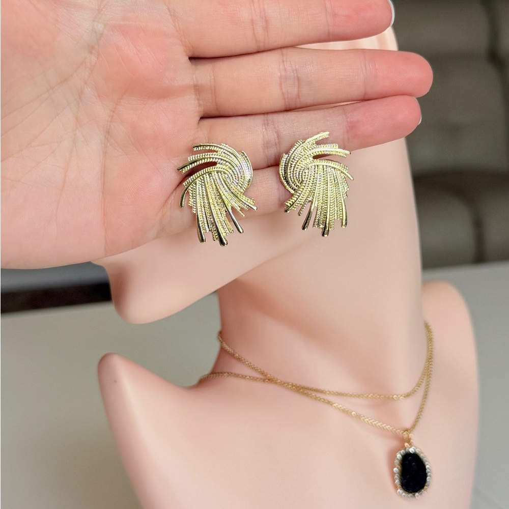 Gold-Tone Textured Earrings - Elegant Women's Jewelry